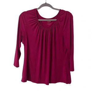 Talbots Fuchsia  3/4 sleeve scoop neck pleated Size XLarge holiday work wear
